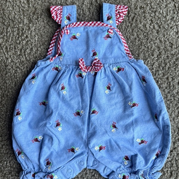 Starting Out Blue and Red Overalls with Playful Ruffles - Picture 2 of 4